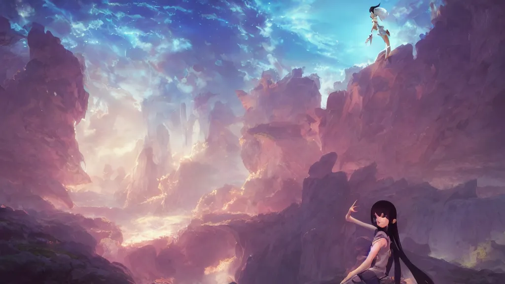 Image similar to the gate to the realm of dream is opening for us, bringing the peace to the souls, dynamic lighting, cinematic lighting, lit by morning light, by makoto makoto, krenz cushart and ilya kuvshinov and artgerm, anime, featured on artstation, ultrawide angle