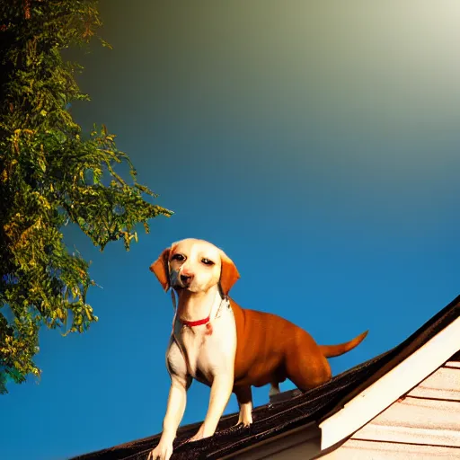 Image similar to dog on roof, morning light, backlit,