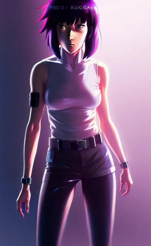 Image similar to a fullbody portrait of motoko kusanagi the major ghost in the shell : : stand alone complex, under repairs, maintenance : : by ilya kuvshinov, rossdraws, artgerm, sola digital arts, anti aliasing, raytracing : :