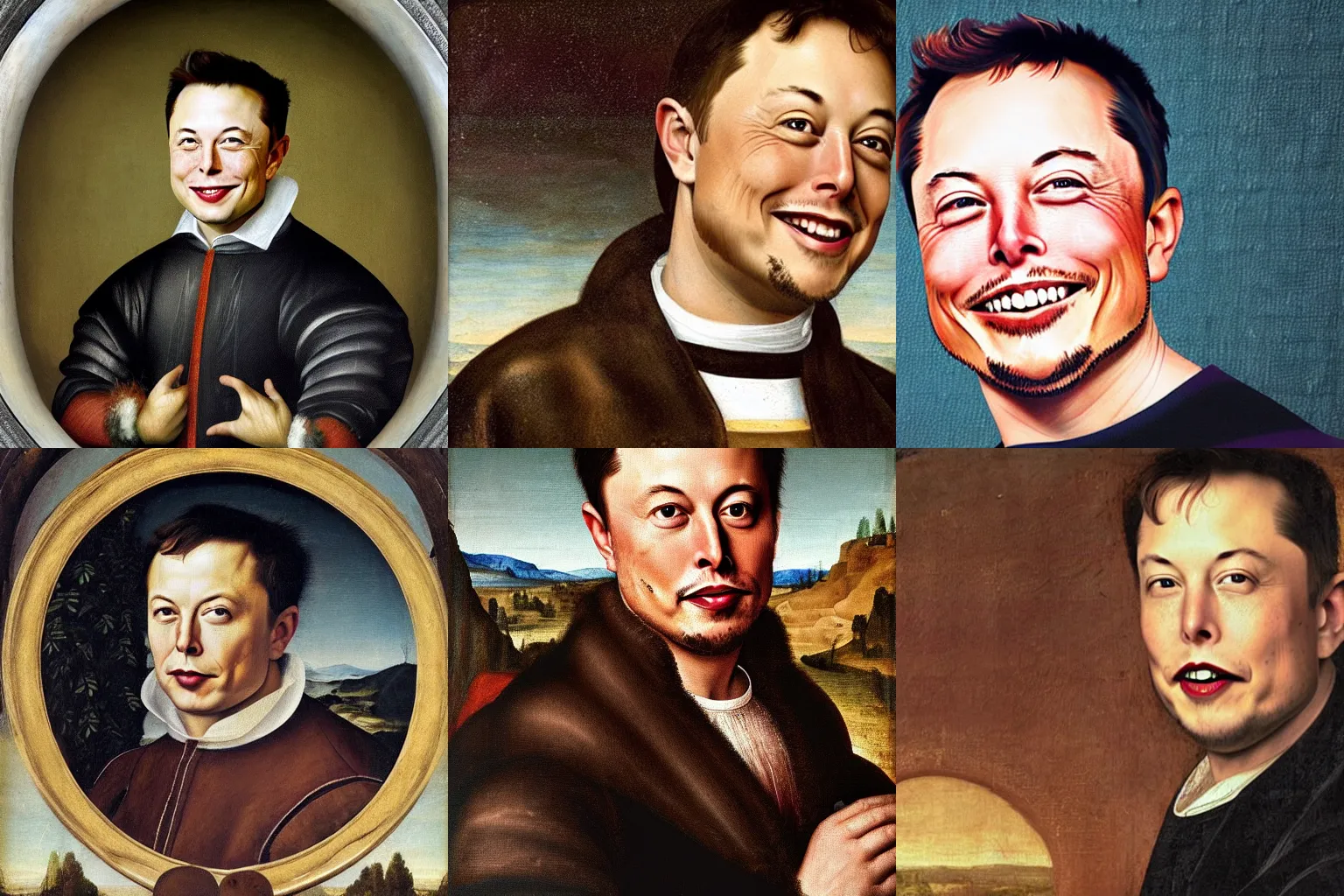 Image similar to A Renaissance portrait painting of Elon Musk smiling