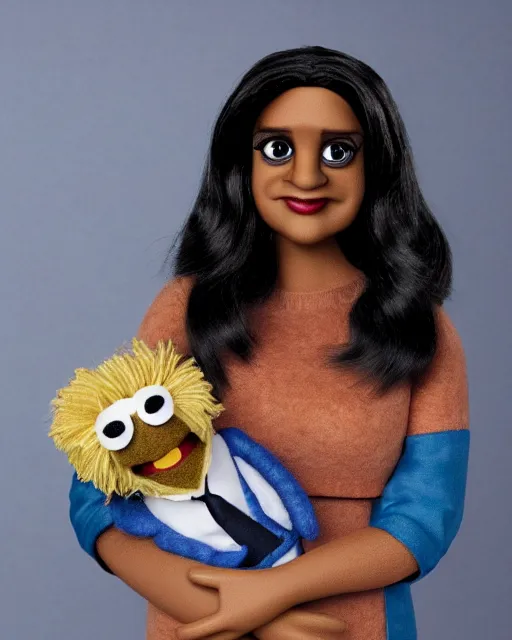 Image similar to kelly kapoor as a muppet. highly detailed felt. hyper real photo. 4 k.