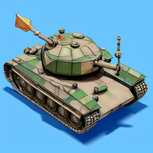 Image similar to chubby cute mobile game tank, 1 0 0 mm, 3 d render, isometric, diorama, blue background,