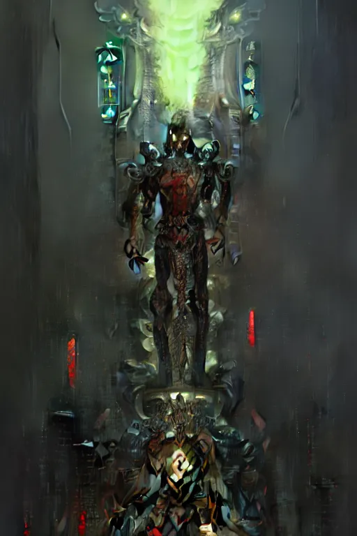 Image similar to dreamland of chinese, ghost, sharp, slender and densely arranged teeth, dystopian, cyberpunk, nanotech demonic monster, horror, mecha, ominous, flowing mucus, intricate, studio, art by anthony macbain + greg rutkowski + alphonse mucha, concept art, 4 k, sharp focus