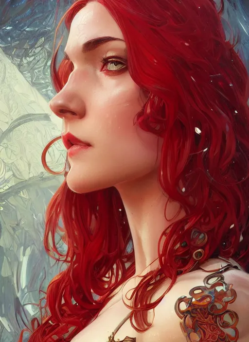 Prompt: symmetry!! red sonja, machine parts embedded into face, intricate, elegant, highly detailed, digital painting, artstation, concept art, smooth, sharp focus, illustration, art by artgerm and greg rutkowski and alphonse mucha, 8 k