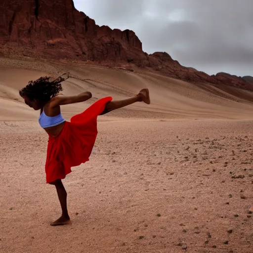 Image similar to a photo of a female doing basket in the desert while it's raining, 5 0 mm lens, f 1. 4, sharp focus, ethereal, emotionally evoking, head in focus, volumetric lighting, 8 k