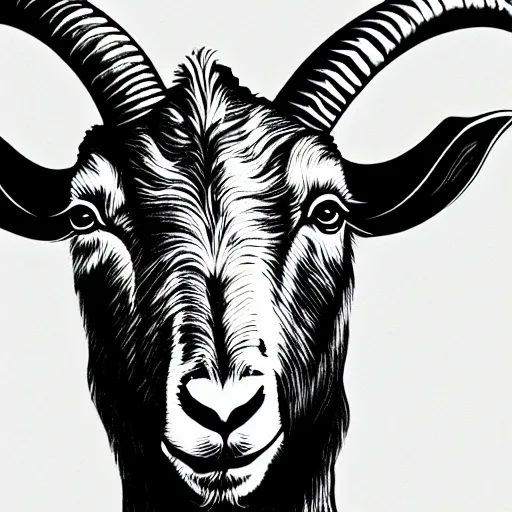 Image similar to detailed portrait of vladimir putin in the form of a goat with detailed big horns, with a pentagram on the background