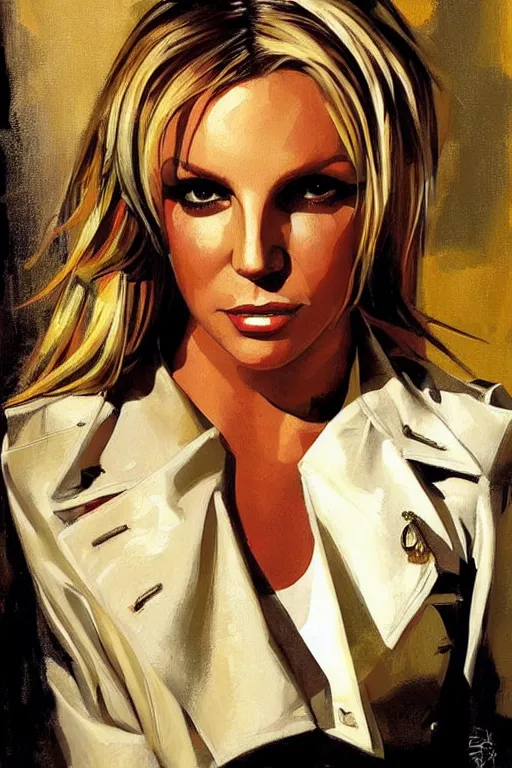 Prompt: britney spears, painting by jc leyendecker!! phil hale!, angular, brush strokes, painterly, vintage, crisp