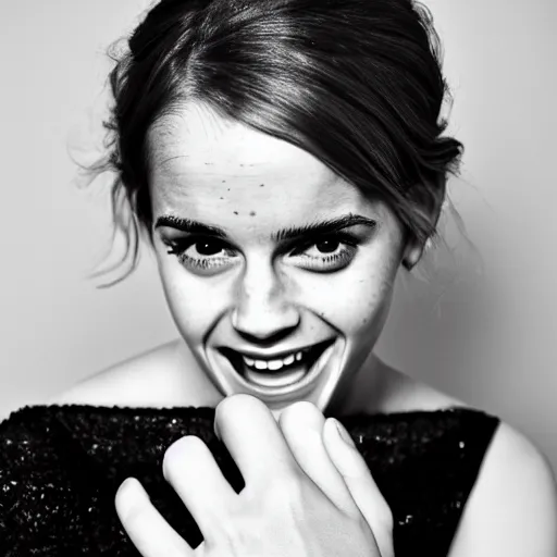 Image similar to A photo of laugh emma watson showing wedding ring on his finger. 50 mm. perfect ring. award winning photography