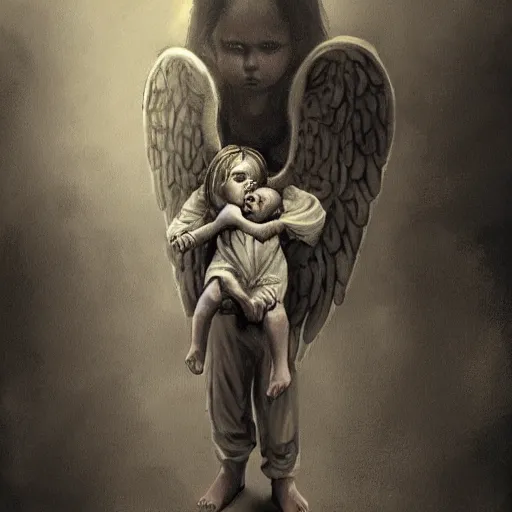 Prompt: angel protecting child by Boris Groh trending on ArtStation