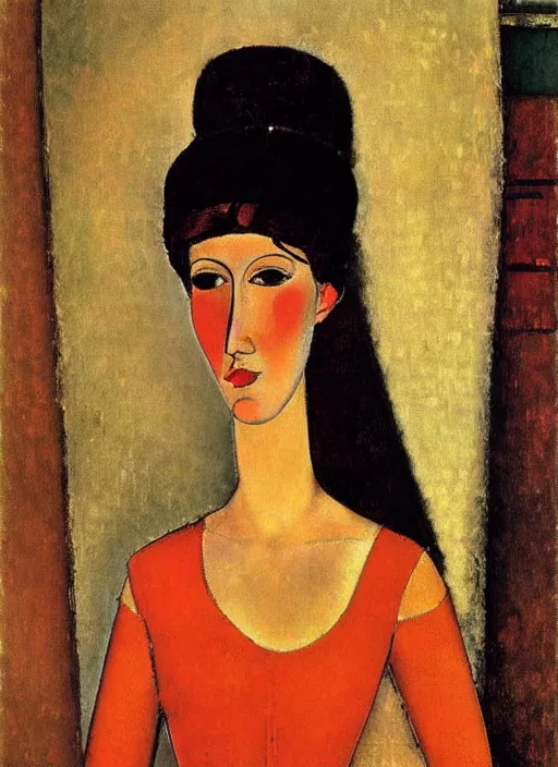 Prompt: portrait of young woman in renaissance dress and renaissance headdress, art by amedeo modigliani