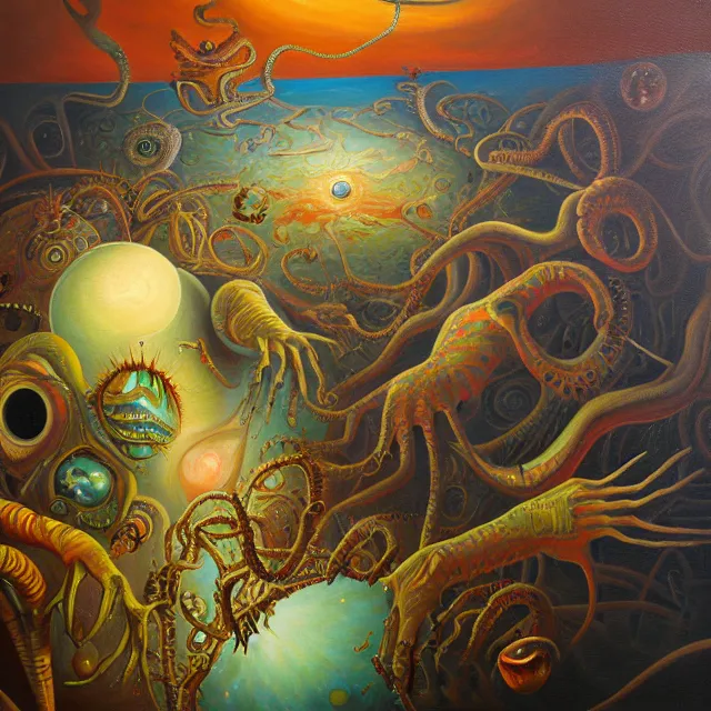 Image similar to an oil on canvas painting, polycount, surrealism, surrealist, cosmic horror, high detail