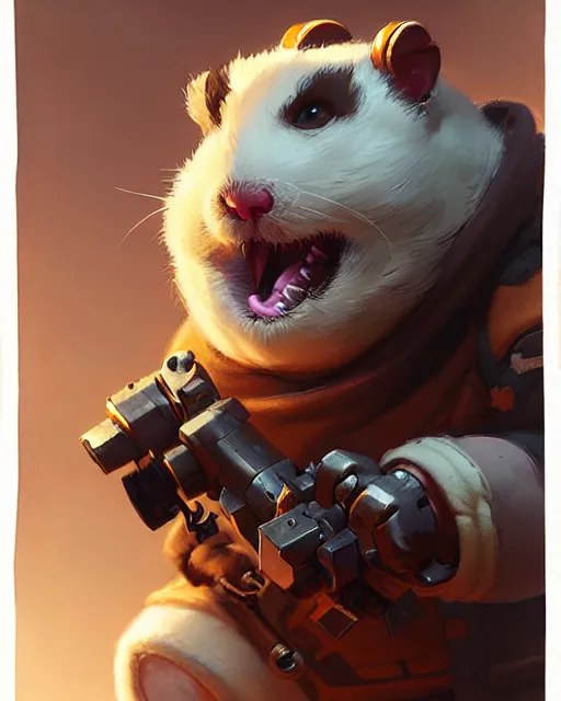 Prompt: wrecking ball the hamster from overwatch, character portrait, concept art, intricate details, highly detailed by greg rutkowski, michael whelan and gustave dore