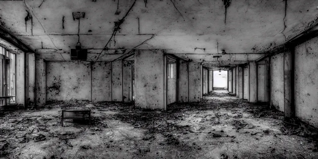 Image similar to abandoned prison with ghosts, security camera, black and white, real