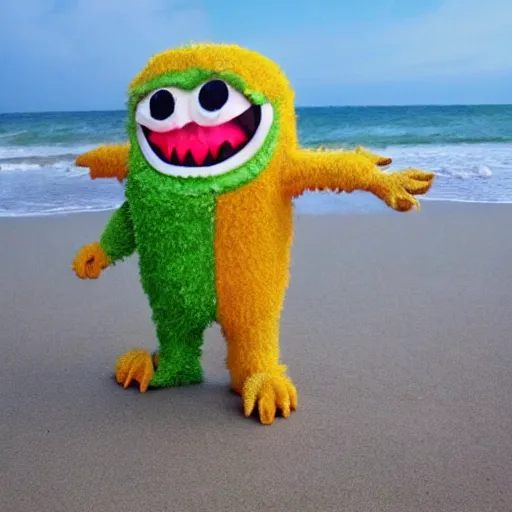 Image similar to a super adorable honeycomb monster crazy craving at the beach