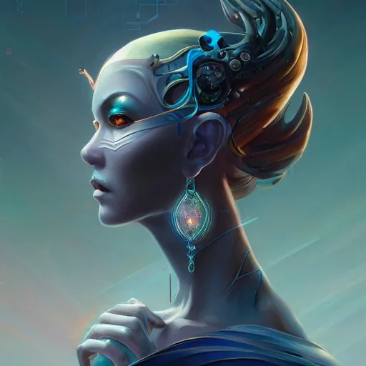 Prompt: portrait of a beautiful cybernetic emanation, side profile, by pete mohrbacher and artgerm and wlop, digital art, highly detailed, intricate, fantasy, mystical, Trending on Artstation HQ, deviantart, unreal engine, 4K UHD image