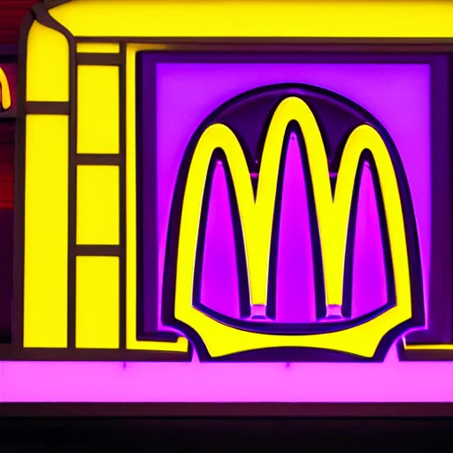 Image similar to closeup portrait of an ethereal mcdonalds made of purple light, divine, cyberspace, mysterious, dark high-contrast concept art