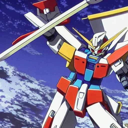 Prompt: a still frame of a gundam anime, animated by kyoto animation