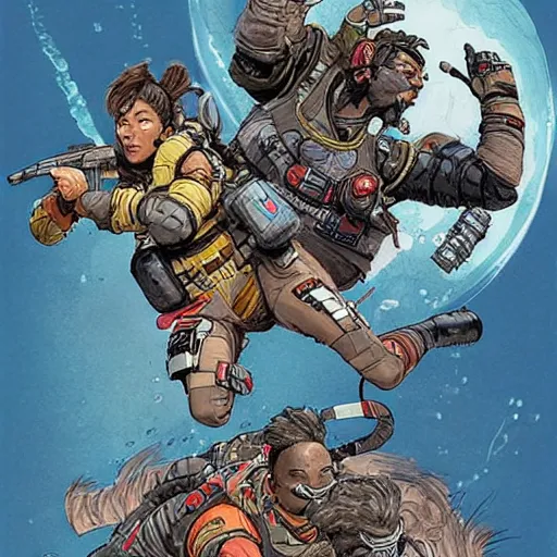 Image similar to apex legends armbar. concept art by james gurney and mœbius.
