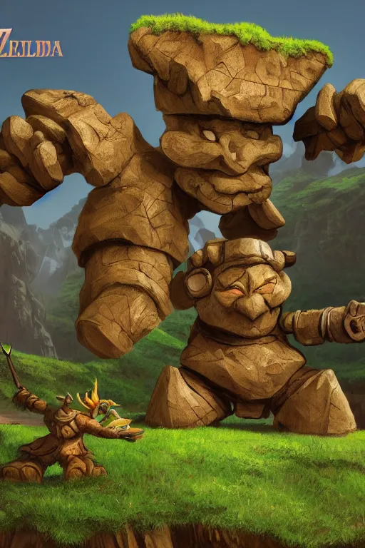 Image similar to zelda fantasy art giant golem troll wood rock, global illumination ray tracing hdr fanart arstation by sung choi and eric pfeiffer and gabriel garza and casper konefal