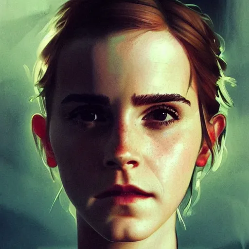 Prompt: Emma Watson as a synth in Fallout 4, gorgeous, beautiful, intricate, highly detailed, digital painting, artstation, oppressive lighting, concept art, sharp focus, illustration, art by greg rutkowski and alphonse mucha