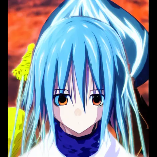 Image similar to full face shot of rimuru tempest from tensei shitara slime datta ken, tensura, that time i got reincarnated as a slime wearing a black jacket, high collar, ultra detailed, concept art, wlop artstation, closeup, pixiv, yoshitaka amano, andy warhol, ilya kuvshinov,