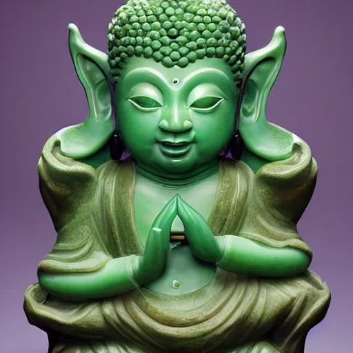 Prompt: half - length portrait of a life - sized elaborate jade sculpture of buddha reimagined as yoda