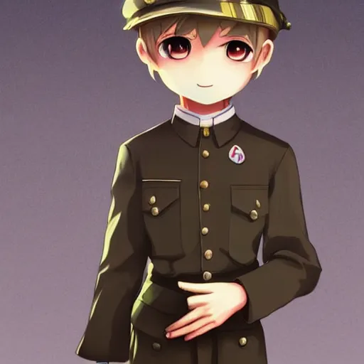 Image similar to beautiful little boy in nazi uniform posing. made in abyss art style, inspired by kris from deltarrune, cute detailed artwork, anatomically correct, soft details, ilya kuvshinov, reflection, perfect composition, portrait, illumination, digital art, detailed anime soft face, symmetrical face