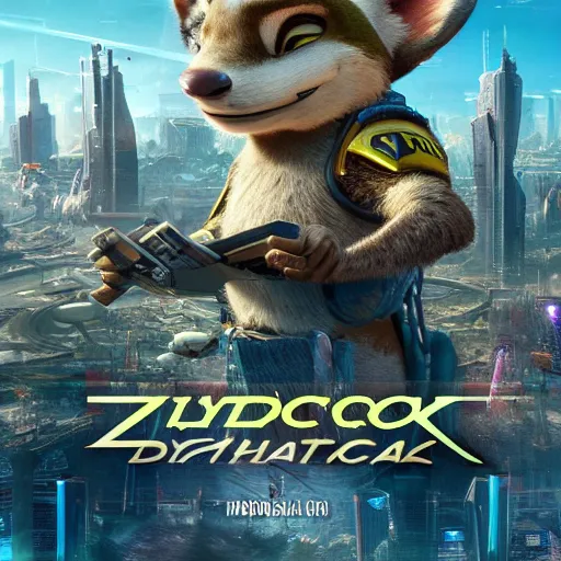 Prompt: intricate cyberpunk zootopia landscape, with anthropomorphic animals in augment futuristic clothing 4K