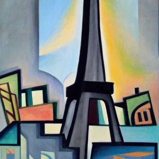 Image similar to a cubist painting of the eiffel tower