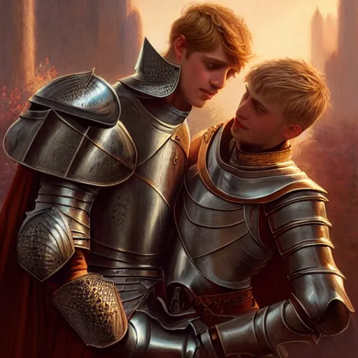 Prompt: attractive arthur pendragon and his favourite attractive male knight, they are in love, camelot, natural lighting, path traced, highly detailed, high quality, digital painting, by gaston bussiere and ross tran and j. c. leyendecker