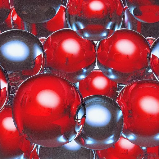 Image similar to chrome spheres on a red cube by ayami kojima