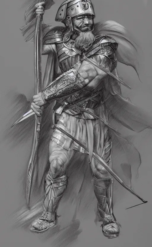 Image similar to highly detailed painting of a bearded ancient greek warrior holding a spear and wearing a helmet, a pencil sketch by jesper ejsing, trending on artstation, high fantasy, loose pencil sketch, sketchy, concept art, cinematic, white space