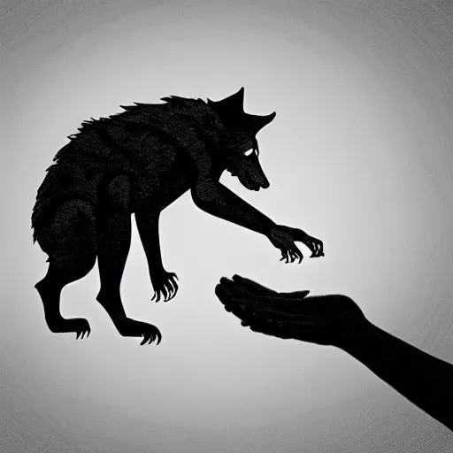 Image similar to a werewolf extending out his hand