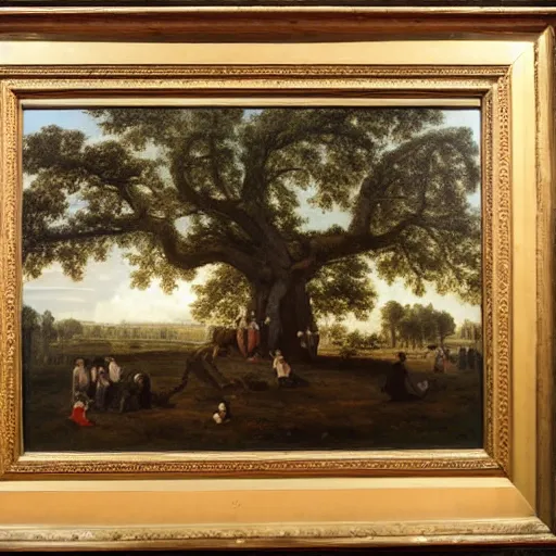 Prompt: huge tree with a lot of hung bodies, southern gothic art, 1 9 th century scene, painted by friedrich caspar david