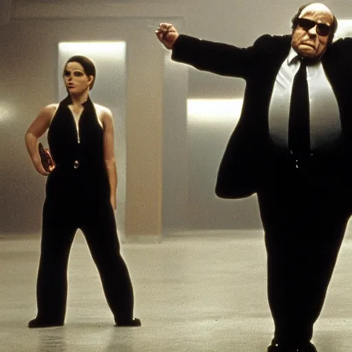 Image similar to A movie still of Danny Devito in The Matrix