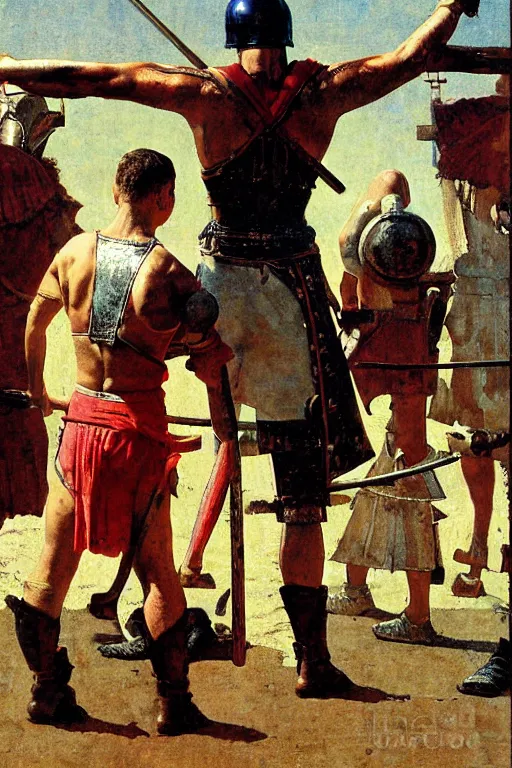 Image similar to Gladiator painted by Norman Rockwell