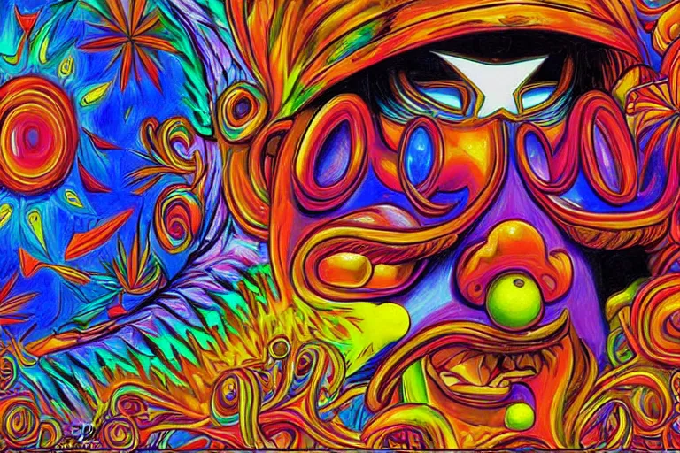 Prompt: painting of mario by alex grey, psychedelic, vibrant, digital art, actylic,