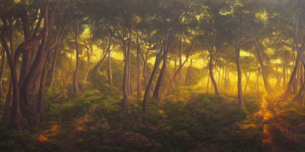 Image similar to sri lankan landscape, volumetric lighting and shadows, concept art, realistic oil painting by alex grey