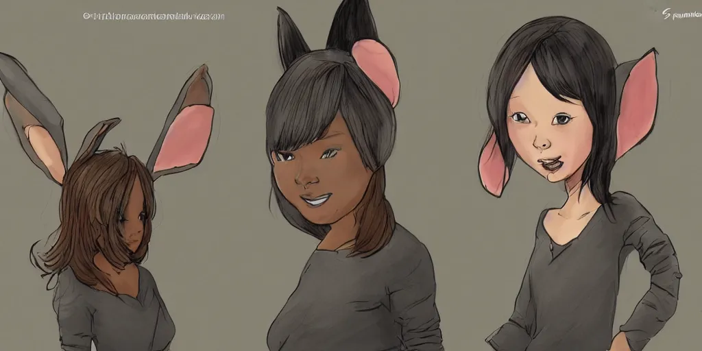 Image similar to women, dark skin, ginger, cartoon, sweatshirt, concept art, concept art, bunny ears,