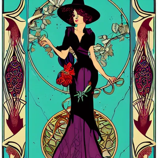 Prompt: artnouveau witch woman