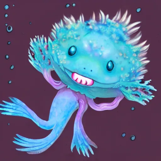 Image similar to a cute blue axolotl, under water, fantasy style