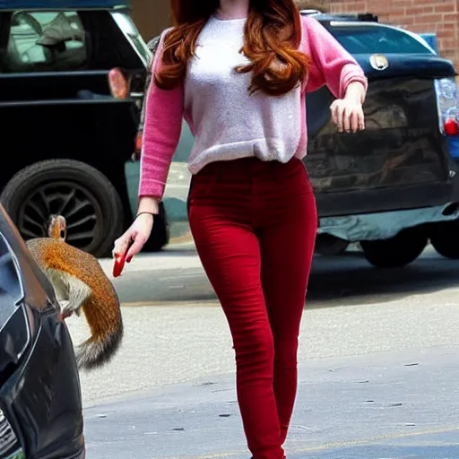 Prompt: Lana Del Rey juggling while a squirrel is on her shoulder in TMZ