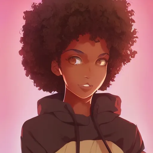 Black Girl with an Afro in Anime Style 4K · Creative Fabrica