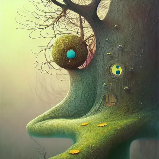 Image similar to adorable arboreal delight, by gediminas pranckevicius and zdzislaw beksinski and tiffany bozic, cold hues, warm tone gradient background, concept art, beautiful composition, digital painting