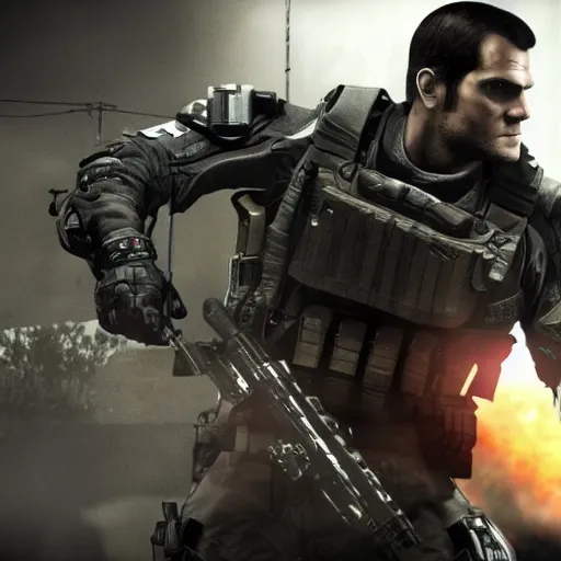 Image similar to screenshot of henry cavill in call of duty black ops 2, good graphic, highly detailed, rtx engine, nvidia geforce