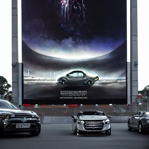 Image similar to sci-fi wall structure logotype and car on the coronation of napoleon and digital billboard in the middle in dark atmosphere by Ruan Jia Sheng Lam