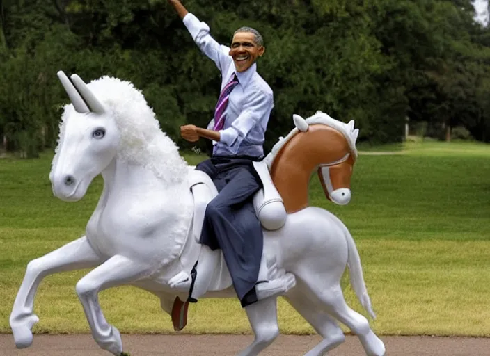 Image similar to obama riding an unicorn,.