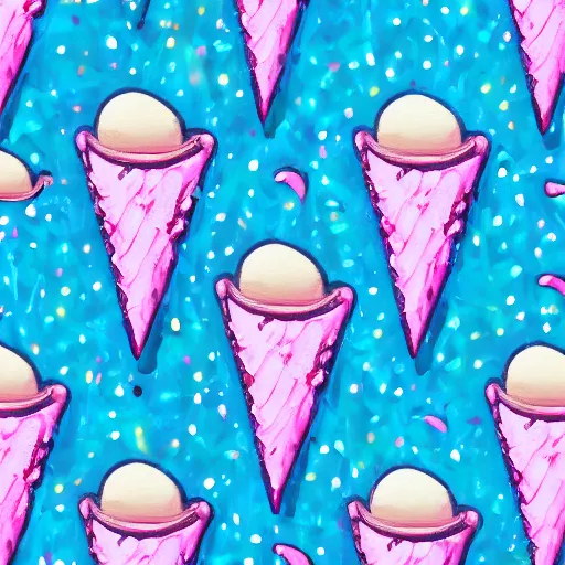 Prompt: happy smiling pink crying ice cream blue cone, intricate, high definition, beautiful mystical digital classic inspired rendered painting