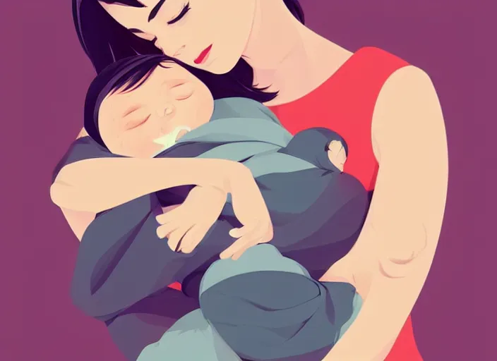 Prompt: a mother is cradling her newborn baby. clean cel shaded vector art. shutterstock. behance hd by lois van baarle, artgerm, helen huang, by makoto shinkai and ilya kuvshinov, rossdraws, illustration, art by ilya kuvshinov