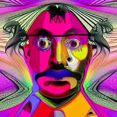 Image similar to portrait of a uncanny artist by Chor Boogie and Salvador Dali collaboration, digital art, mix of aesthetics, close up, high details